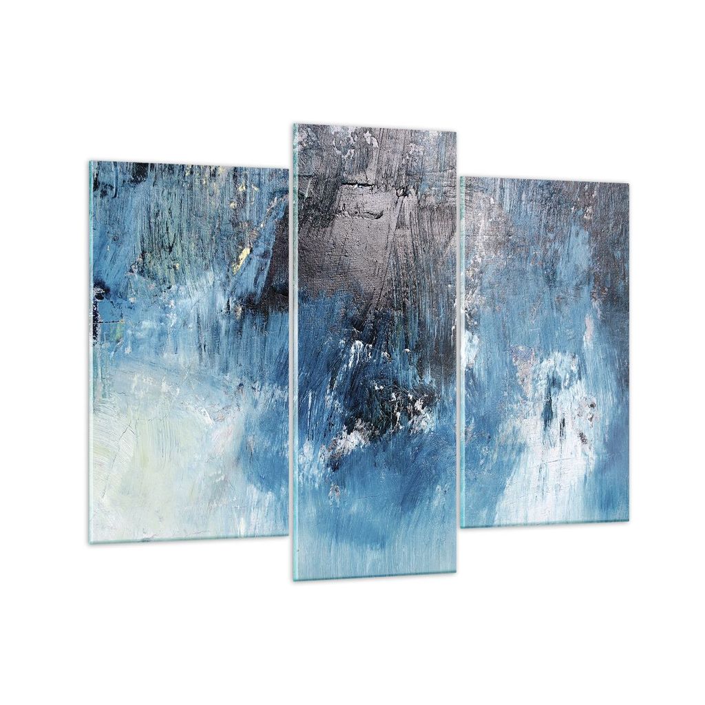 Bilder auf glas - 3 Teile - Abstraktion Blau Schwarz - 130x100cm - Glasbilder - Wandbilder - Bilder - zum Aufhängen bereit - Wanddekoration aus Gl...