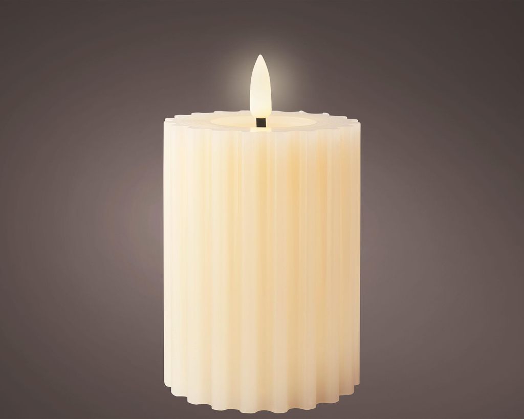 Bougie Led Cire Beige Gaufrée Flamme Vacillante Réaliste - Image du produit 