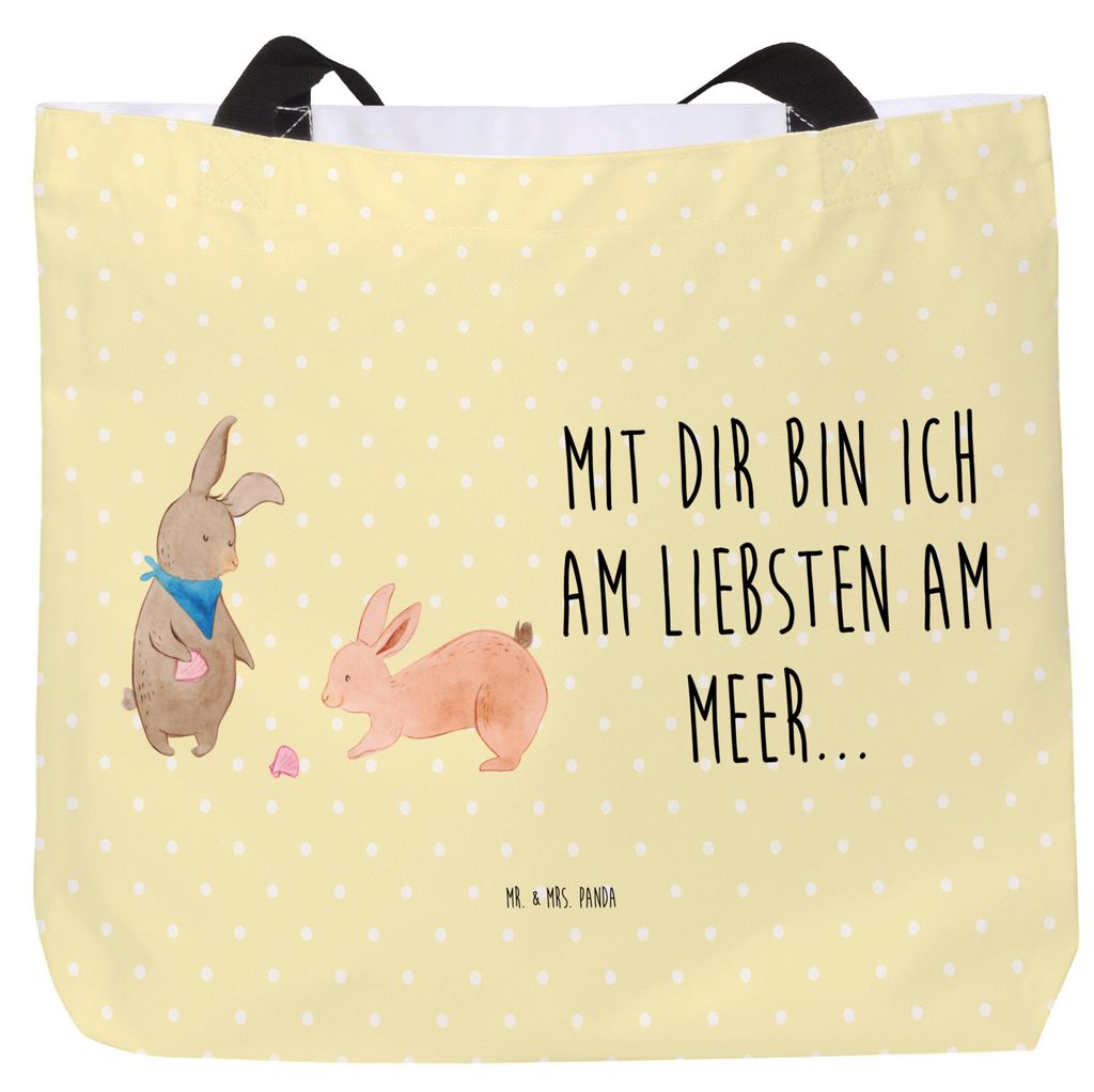 Mr. & Mrs. Panda Einkaufstasche Hasen Muschel - Gelb Pastell - Geschenk, Strandtasche, Beste Freundin, Meer, Strand, Muttertag, Tote Bag, Beutel, M...