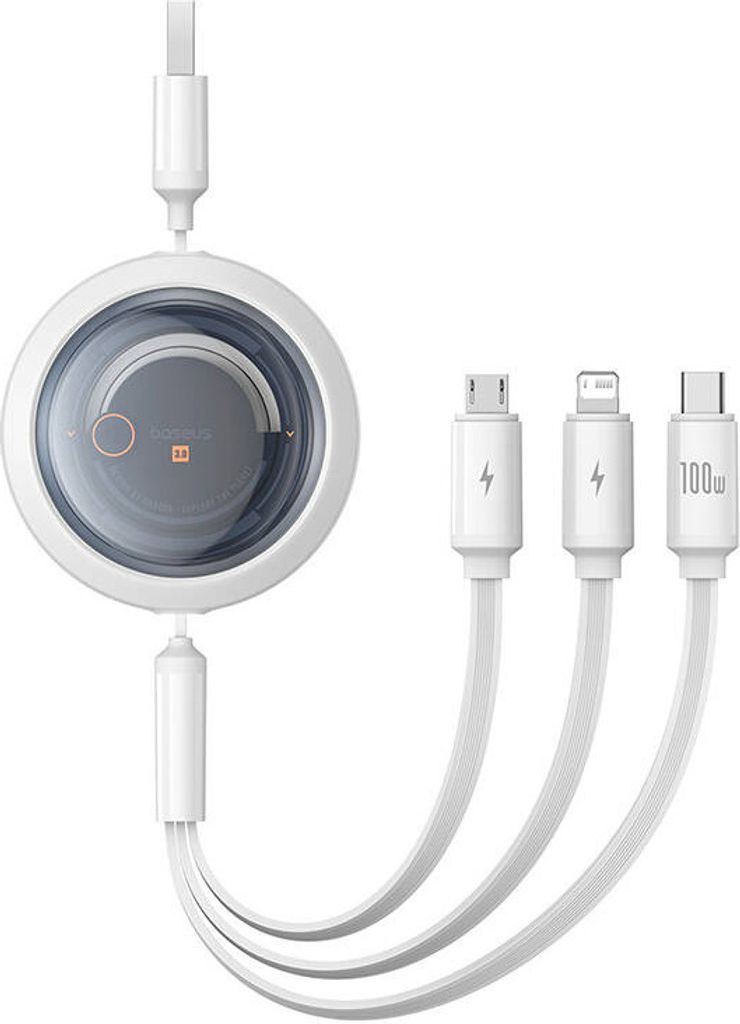 3-in-1 Baseus Free2Draw USB to M+L+C 100W cable, 1.1 m (white)