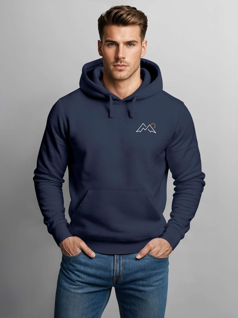 Hoodie Herren Print Double Peaks Kapuzensweatshirt mit Berglinie Sonne Minimal Outdoor Design Fashion Streetstyle Neverless