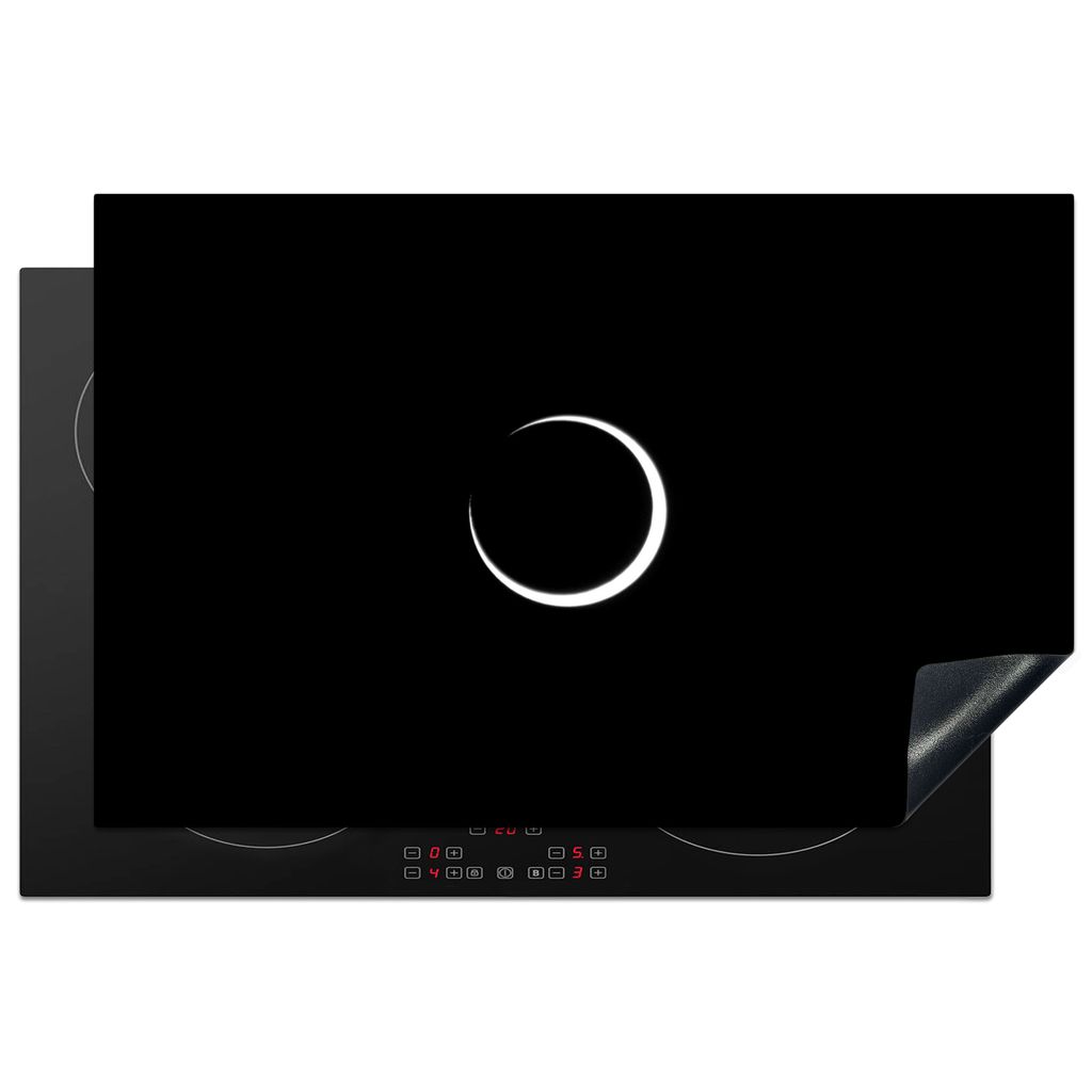 KitchenYeah Herdabdeckplatte Ringförmige Sonnenfinsternis - schwarz und weiß , 80x52cm, Küche Deko, Glaskeramikkochfeld Herdabdeckung, Abdeckp...