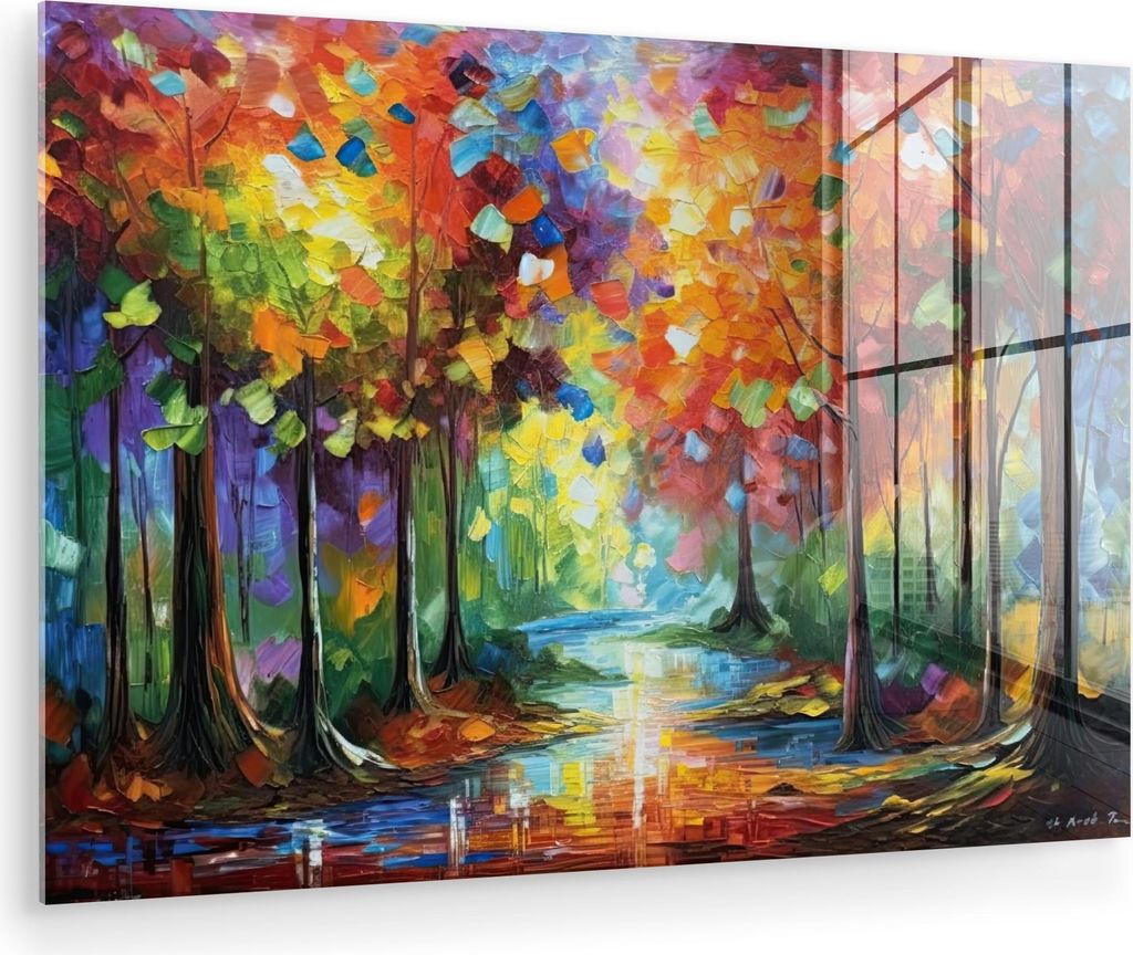 MuchoWow Glasbilder - Bilder auf Wandbild - Foto auf Glas Landschaft - Wald - Farben - Natur 120x80 cm Wanddekoration aus Glas - Acrylglasbild - Ac...
