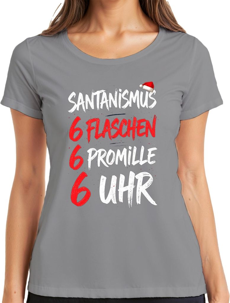 SANTANISMUS 6 FLASCHEN 6 PROMILLE Lustig Weihnachtsfeier Geschenk Damen T-Shirt, Grau, L