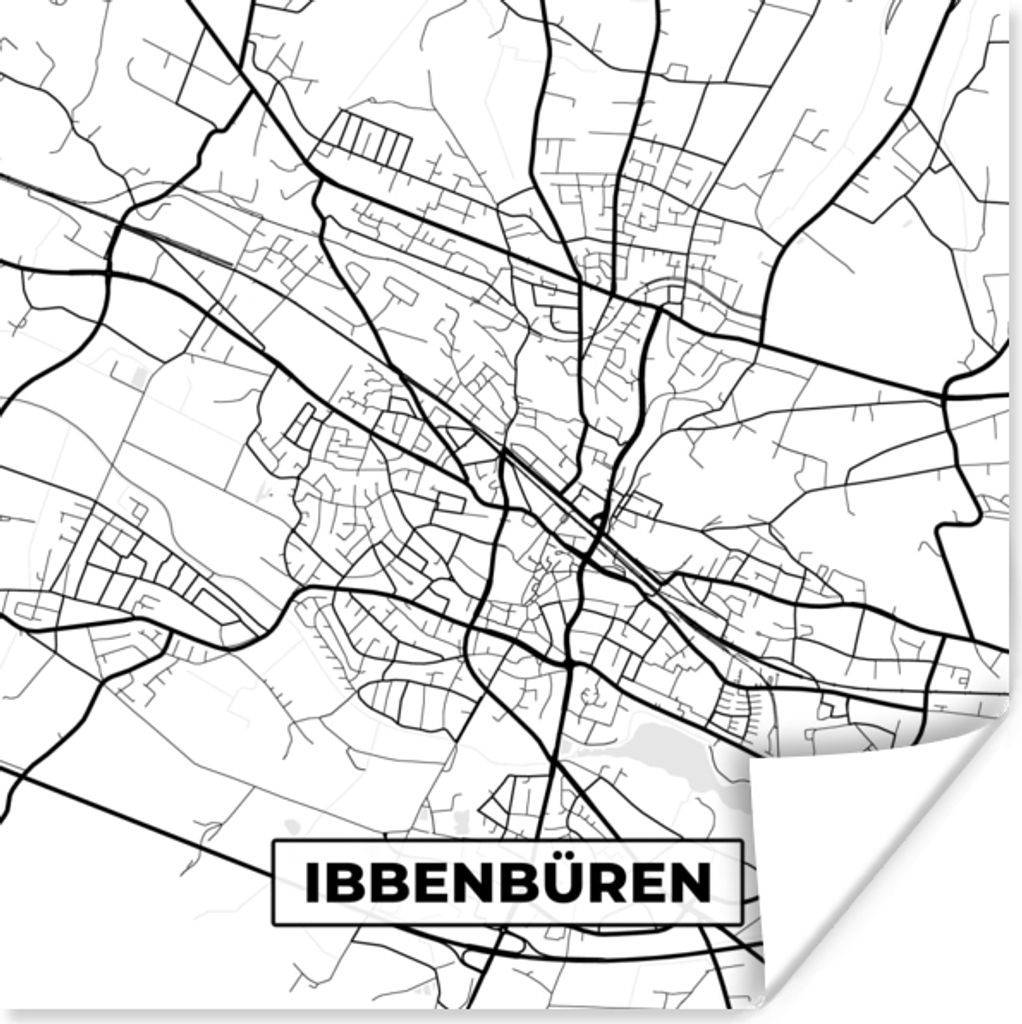 MuchoWow Poster Ibbenbüren - Karte - Stadtplan 75x75 cm - Wand Dekoration