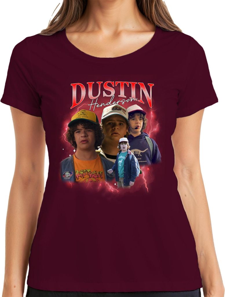 Dustin Henderson Stranger Fan Geschenk Retro 80er Vintage Hawkins Damen T-Shirt, Burgundy, 3XL