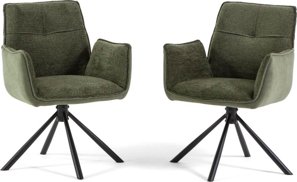 2er-Set drehbare, gepolsterte Innenstühle aus grünem Samt mit Metallbeinen – modernes und elegantes Design, bequem und robust, ideal für Wohnz...
