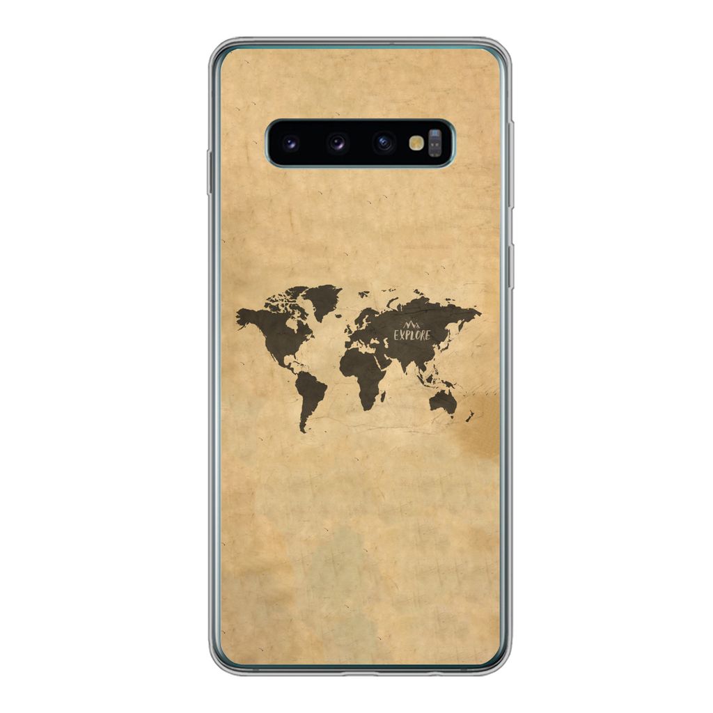 MuchoWow Handyhülle Schutzhülle Hülle für Samsung Galaxy S10 Weltkarte - Vintage - Erforschen Silikon Softcase Handy Hülle - Handytasche