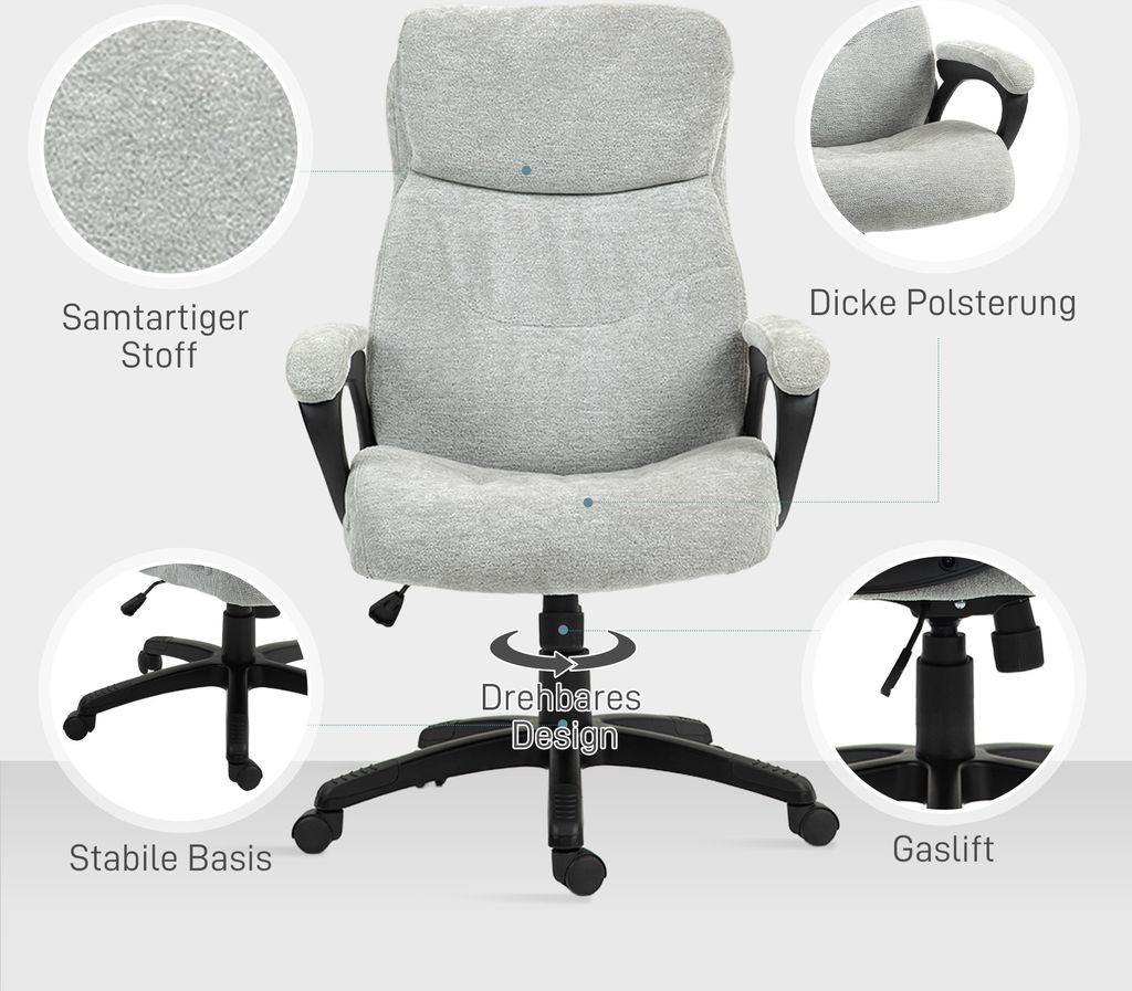 HOMCOM Bürostuhl Ergonomisch – Höhenverstellbar, Wippfunktion, Rollen, 120 Kg Belastung, Beige