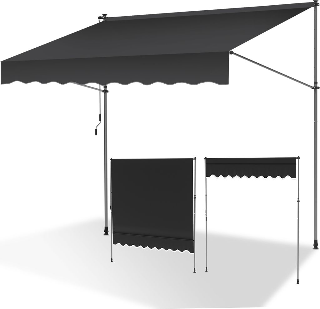 SWANEW Markise Klemmmarkise Balkonmarkise Garten Markisen beständig UV Gelenkarmmarkise Grau 2.5M