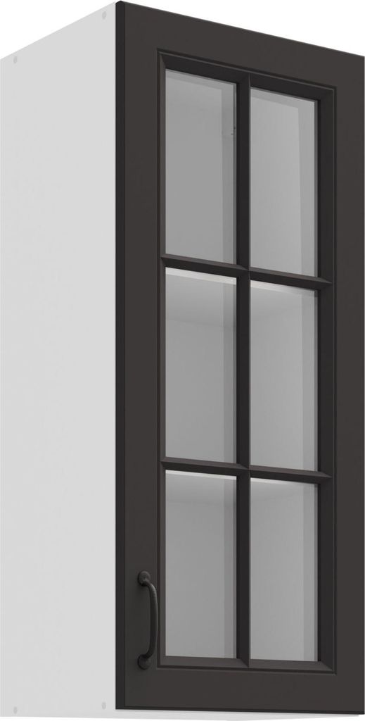 Glashängeschrank 40 cm Stilo Grau Küchenzeile Küchenblock Landhaus Einbauküche