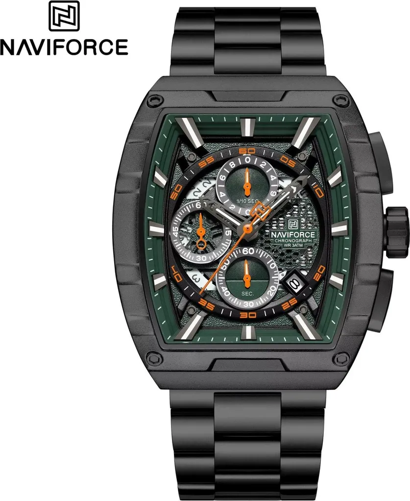Montre-bracelet sport pour homme en acier noir et vert NAVIFORCE