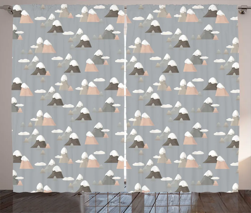 Rideau rustique ABAKUHAUS paysage montagne enneigée taupe 280x225 cm