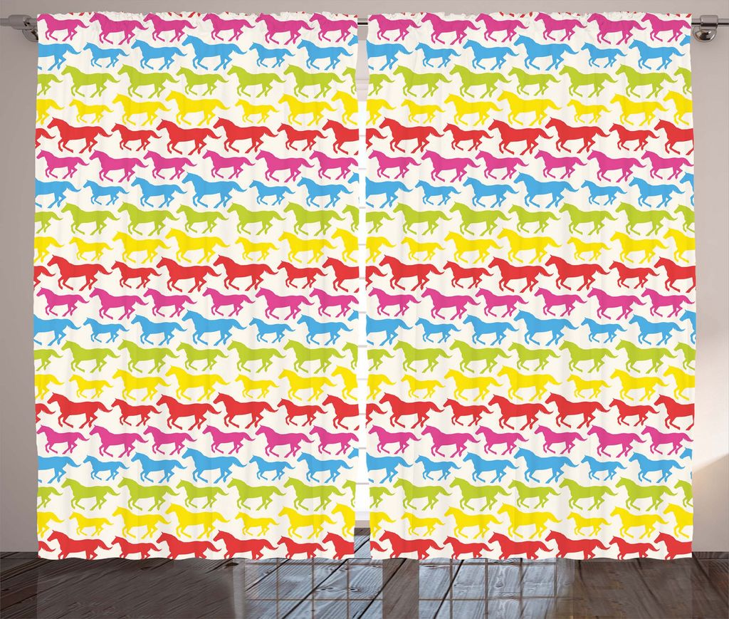 ABAKUHAUS Pferde Rustikaler Vorhang, Rainbow Color Giddy, Wohnzimmer Universalband Gardinen mit Schlaufen und Haken, 280 x 175 cm, Mehrfarbig