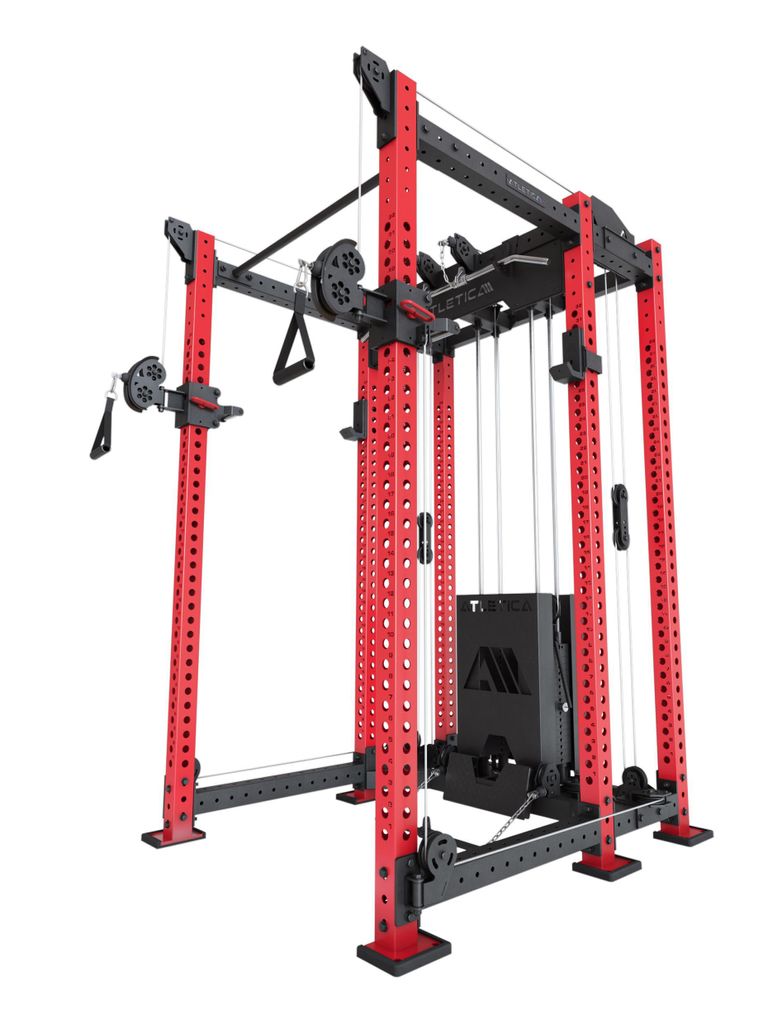 ATLETICA R8 Alpha | Power Rack | Squat Rack & Kabelzug | 180kg Steckgewichte für Cable Cross, Latzug, Rudern | Klimmzugstange, J-Hooks | Sportscar...