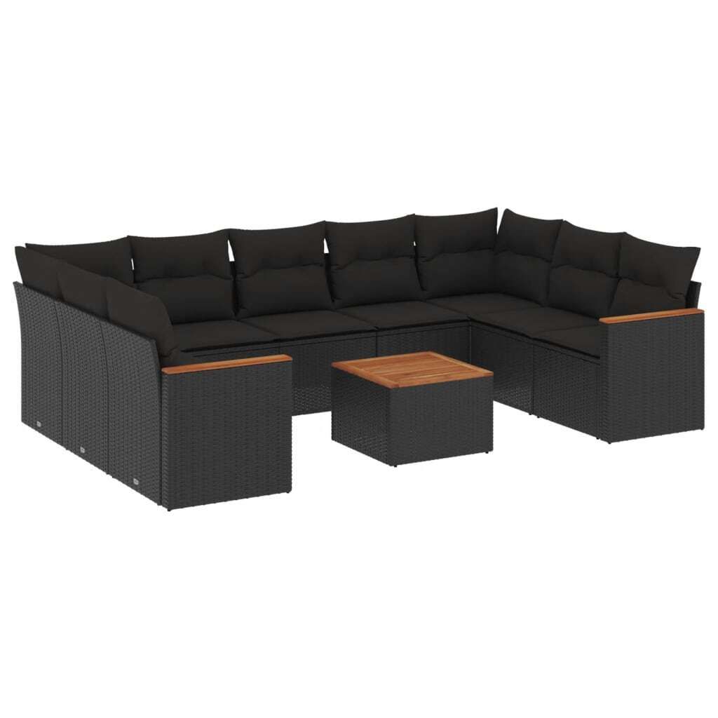vidaXL 10-tlg. Garten-Sofagarnitur mit Kissen Schwarz Poly Rattan