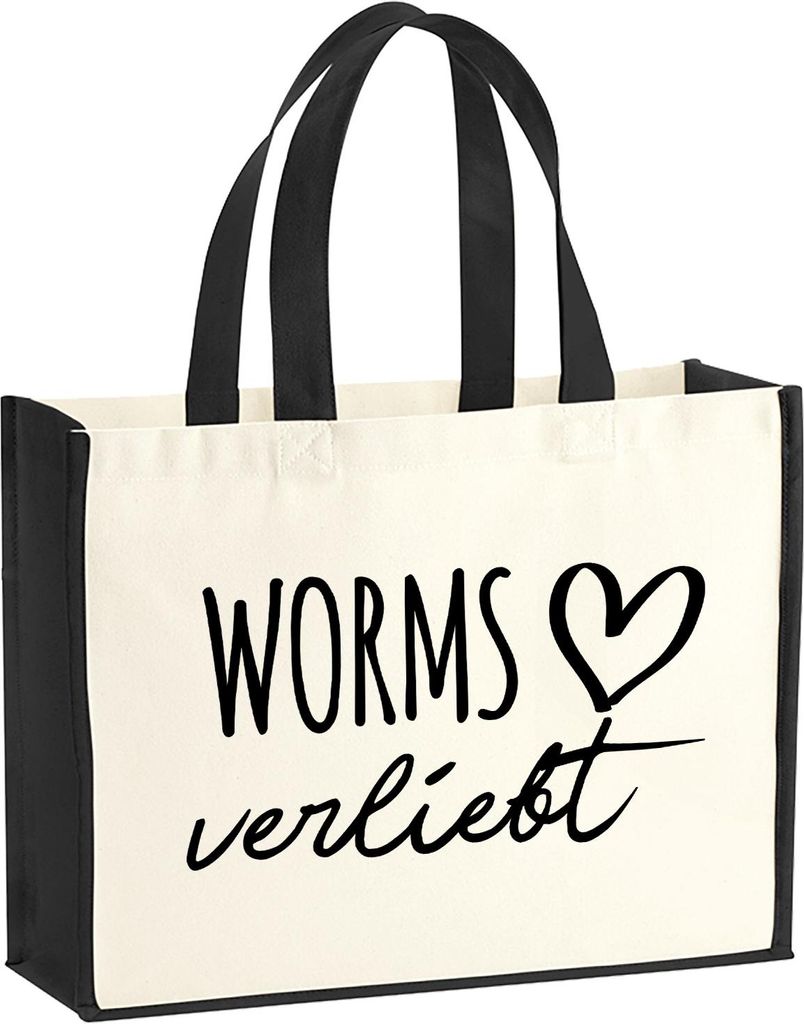 Huuraa Jutetasche Worms verliebt 21 Liter Black Jute und Baumwolle Einkaufstasche Geschenkidee