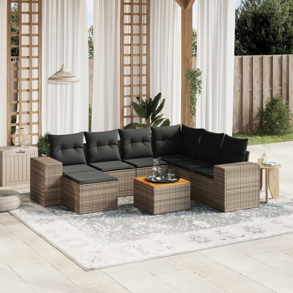Maison Exclusive - 8-tlg. Garten-Sofagarnitur mit Kissen Grau Poly Rattan
