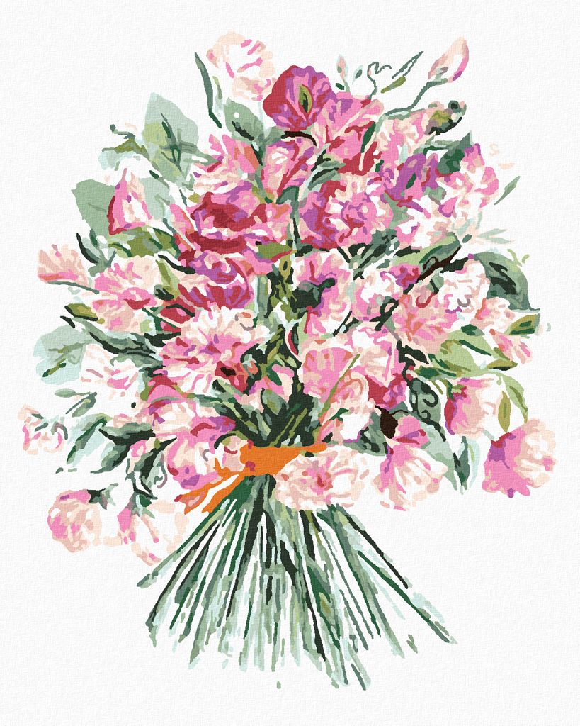 Zuty - Malen nach Zahlen - BLUMENSTRAUSS AUS ROSA ERBSENBLÜTEN (ALEXANDRIA GILBERT), 40x50 cm, mit Keilrahmen (bereits gespannt)