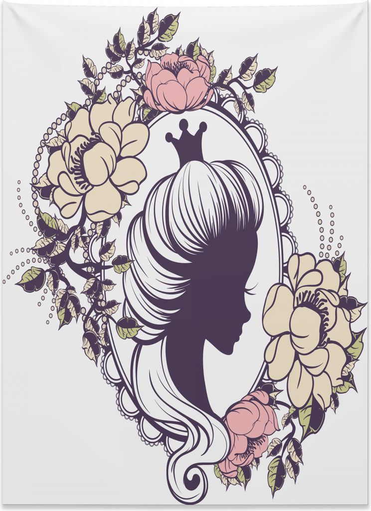 Abakuhaus Königin Wandteppich, Prinzessin Portrait Frame aus Weiches Mikrofaser Stoff Kein Verblassen Klare Farben Waschbar, 110 x 150 cm, Koralle...