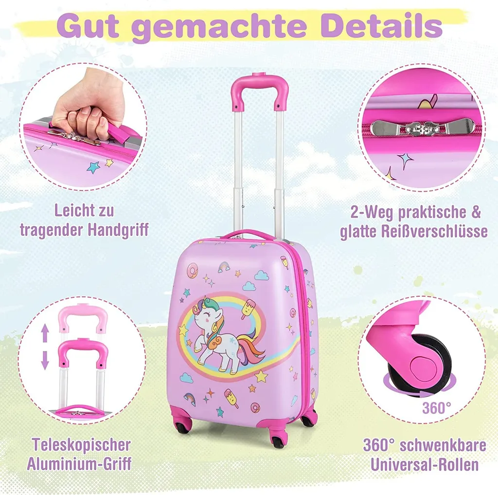 Set Viaggio COSTWAY Rosa: Valigia e Zaino per Piccole Avventure - 3