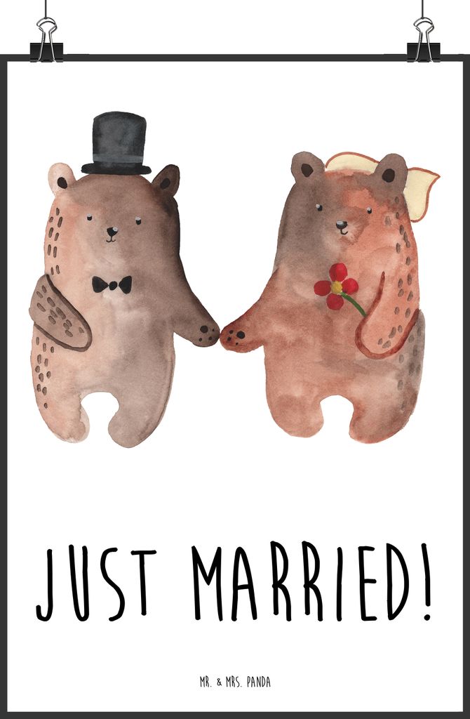 Mr. & Mrs. Panda Bild Bär Heirat DIN A1 - Weiß - Geschenk, Wandbild, Verheiratet Heirate Hochzeit Hochzeitsgeschenk Hochzeitspaar, Teddy, Posterd...