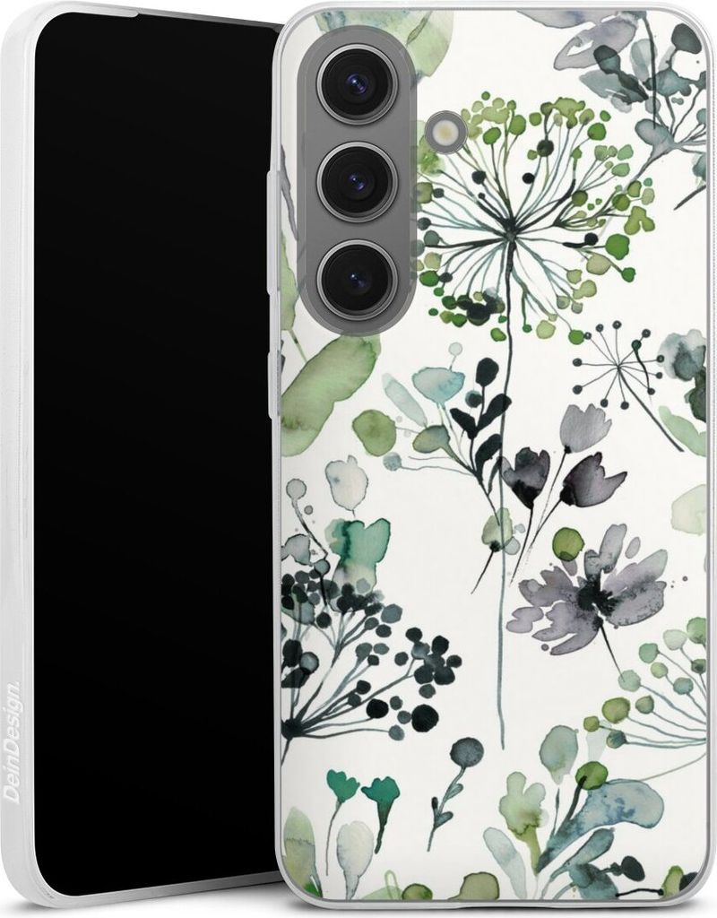 DeinDesign Slim Hülle für Samsung Galaxy S25 Silikon Case Ultra Dünn Handyhülle Blumen Wasserfarbe Eukalyptus