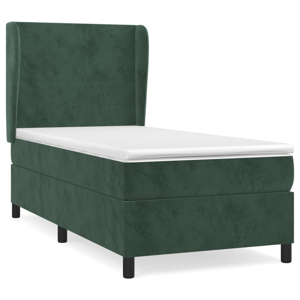 "SALE 2026" Boxspringbett Einzelbett - Gästezimmer - mit Matratze Dunkelgrün 90x190 cm Samt - Polsterbett Klassische Betten DE2435229