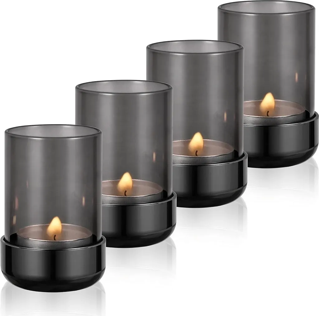 Set de 4 bougies chauffe-plat en verre noir nickel décoratif pour fêtes