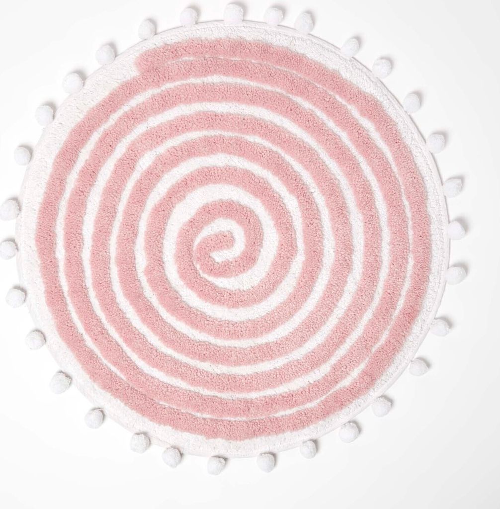 HOMESCAPES Runde Badematte Spiral, 60 cm - Badvorleger rosa mit Pompons, getuftet