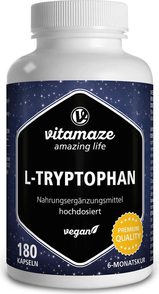 Vitamaze L-Tryptophan 500 mg hochdosiert vegane Kapseln, 180 St. Kapseln