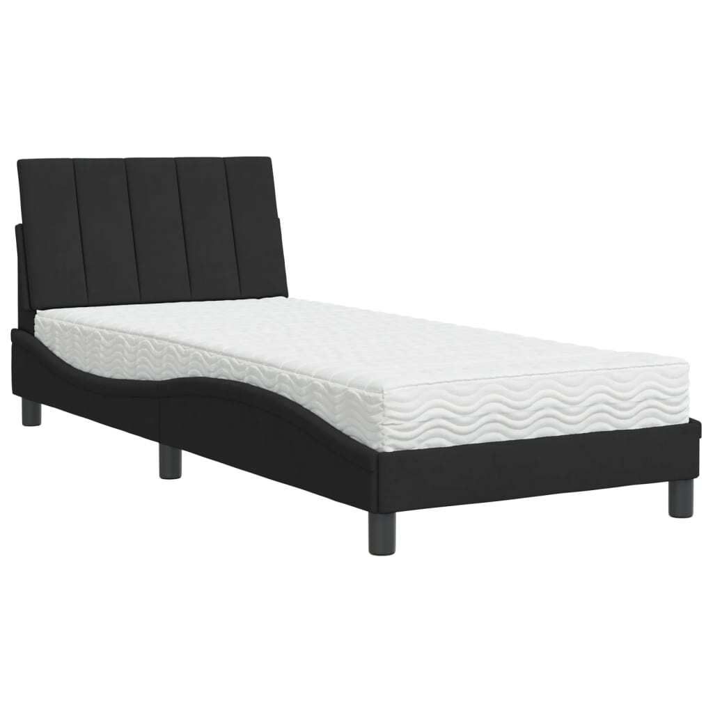 Möbel Bett mit Matratze Schwarz 90x190 cm Samt - Klassische Betten 3208570