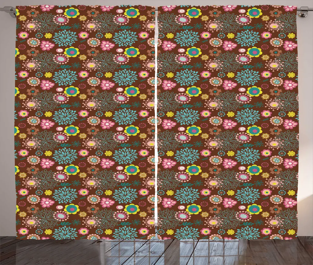 Rideau à boucles et crochets motif fleurs abstraites bois de rose foncé