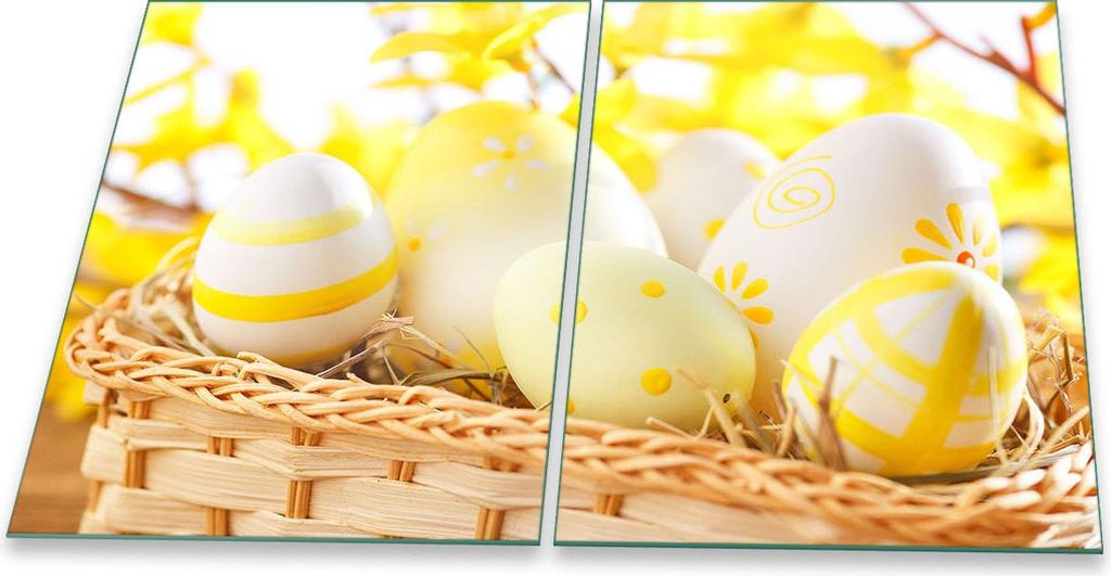 Herdabdeckplatte Glaskeramik 2-Teilig 2x40x52 Ostern Gelb Abdeckung Spritzschutz Glas