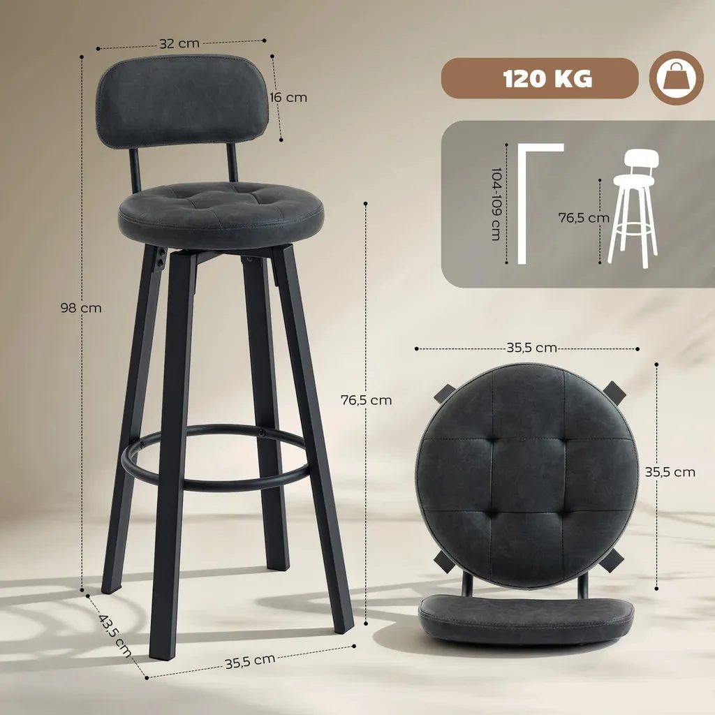 Tabourets de cuisine pour îlot central marron café lot de 2 fixes