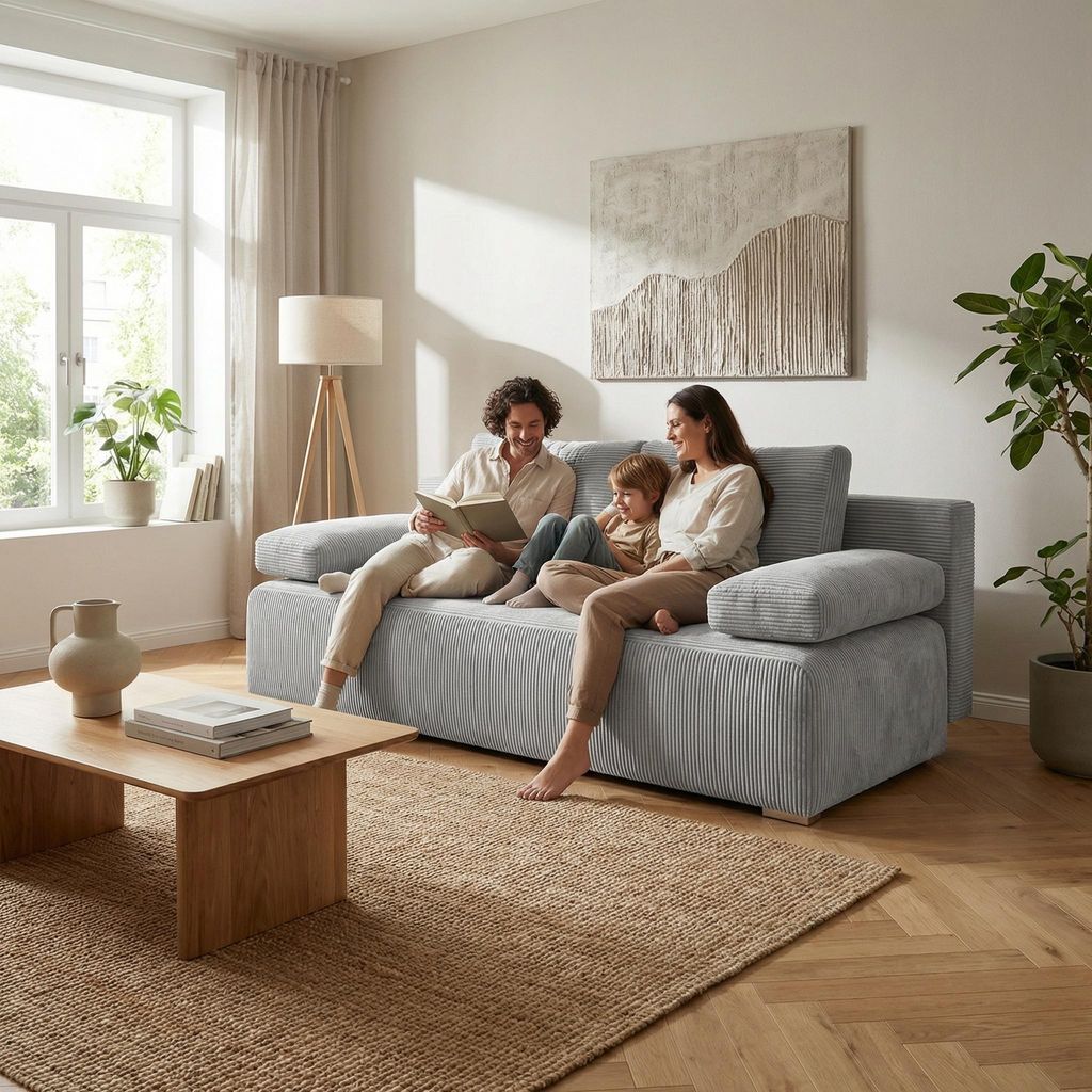 Wohnero 24 Zaya Premium Schlafsofa 201x91 cm mit Bettkasten & DL-Automatik – 201x137 cm Liegefläche, 3-Sitzer Sofa mit Schlaffunktion