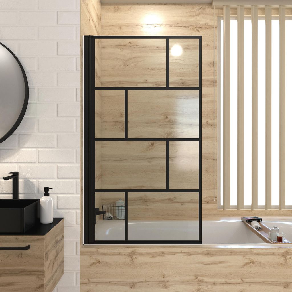 Badewannenabtrennung faltbar 180° schwarz MARWELL Badewannenaufsatz aus 4 mm ESG-Glas 80x140 cm