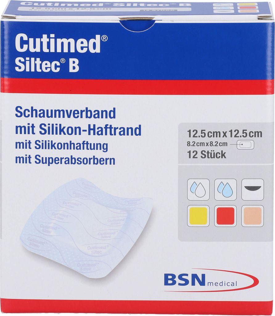 Cutimed Siltec B Schaumverb.12,5x12,5 cm m.Haftr. 12 St