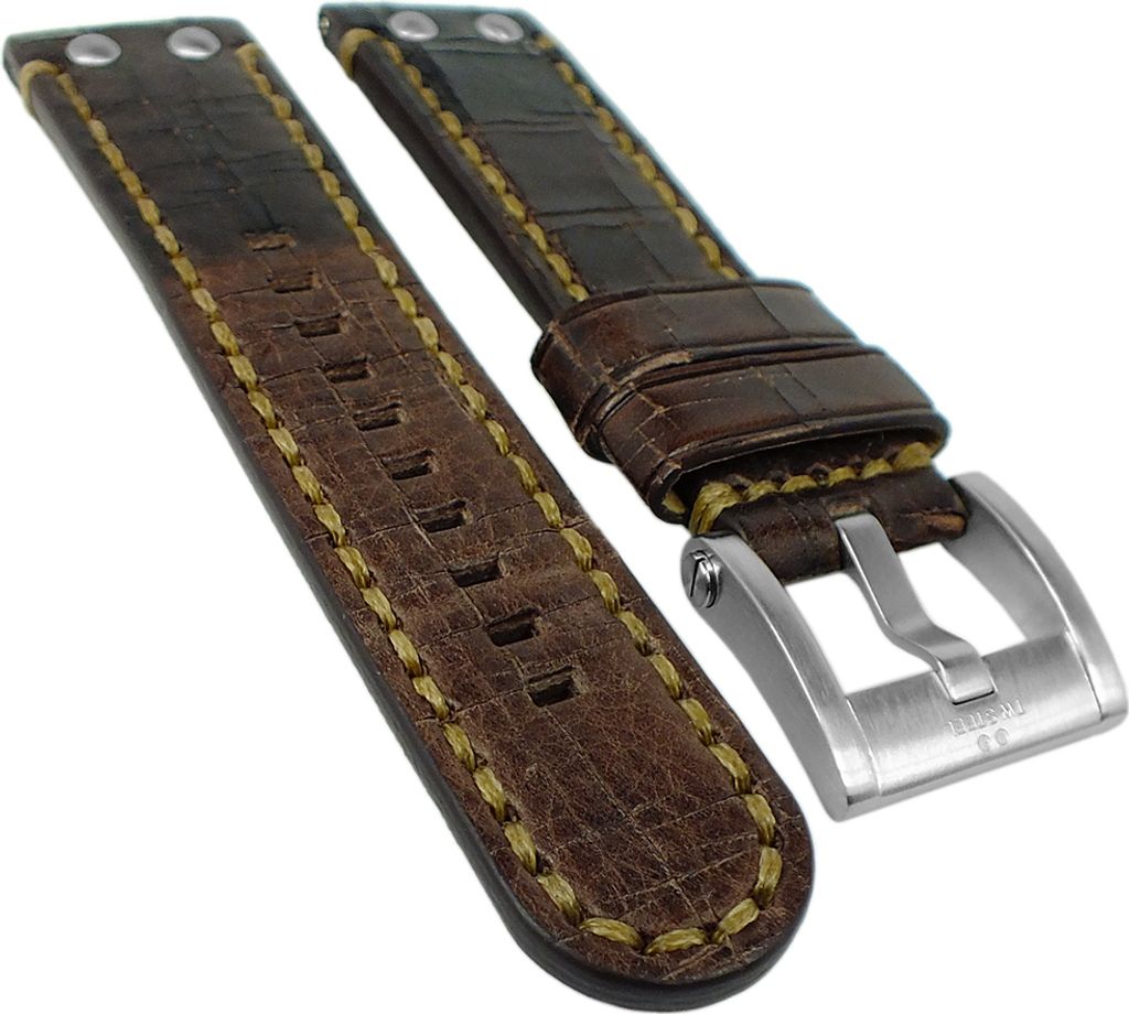 TW STEEL Uhrenarmband 24mm | Leder, dunkelbraun mit derber Naht TWS710