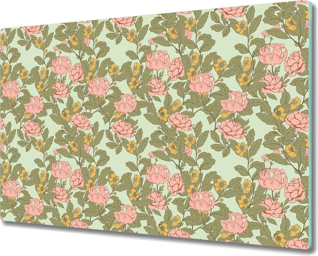 Glas-Herdabdeckplatte Glaskeramikkochfeld-Abdeckung Spritzschutz - 80x52 cm - Vintage Blumen Retro