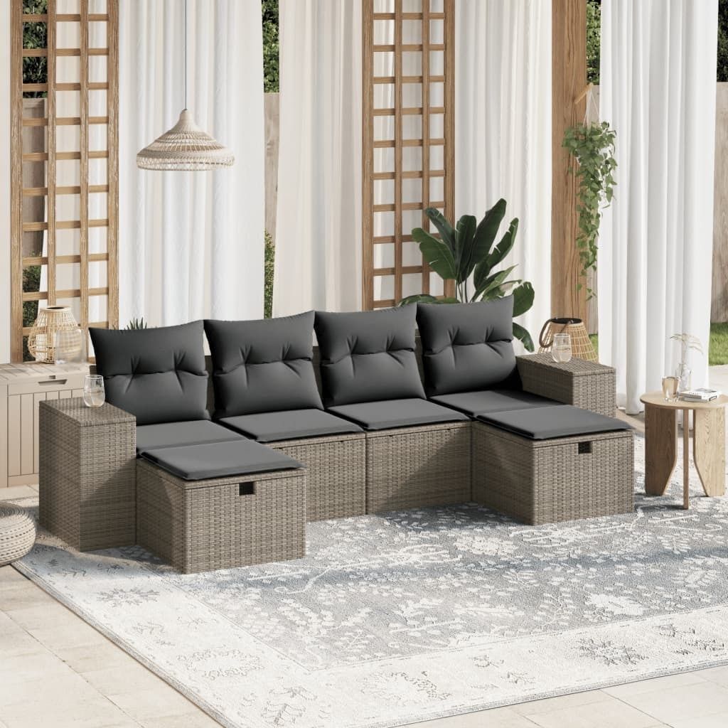 Maison Exclusive - 6-tlg. Garten-Sofagarnitur mit Kissen Hellgrau Poly Rattan