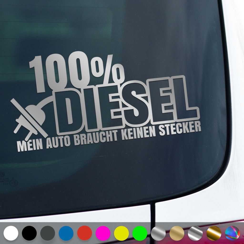 PantherPixel Diesel Aufkleber Verbrenner Spruch Kein Stecker Sticker Auto Geschenkidee Farbe Silber