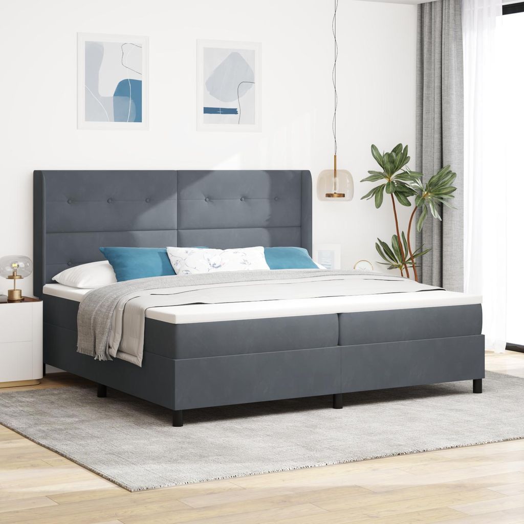 "2025"Modernen Polsterbett Boxspringbett mit Matratze Dunkelgrau 200x200 cm Samt - Bettrahmen - Klassische Betten Neu99786