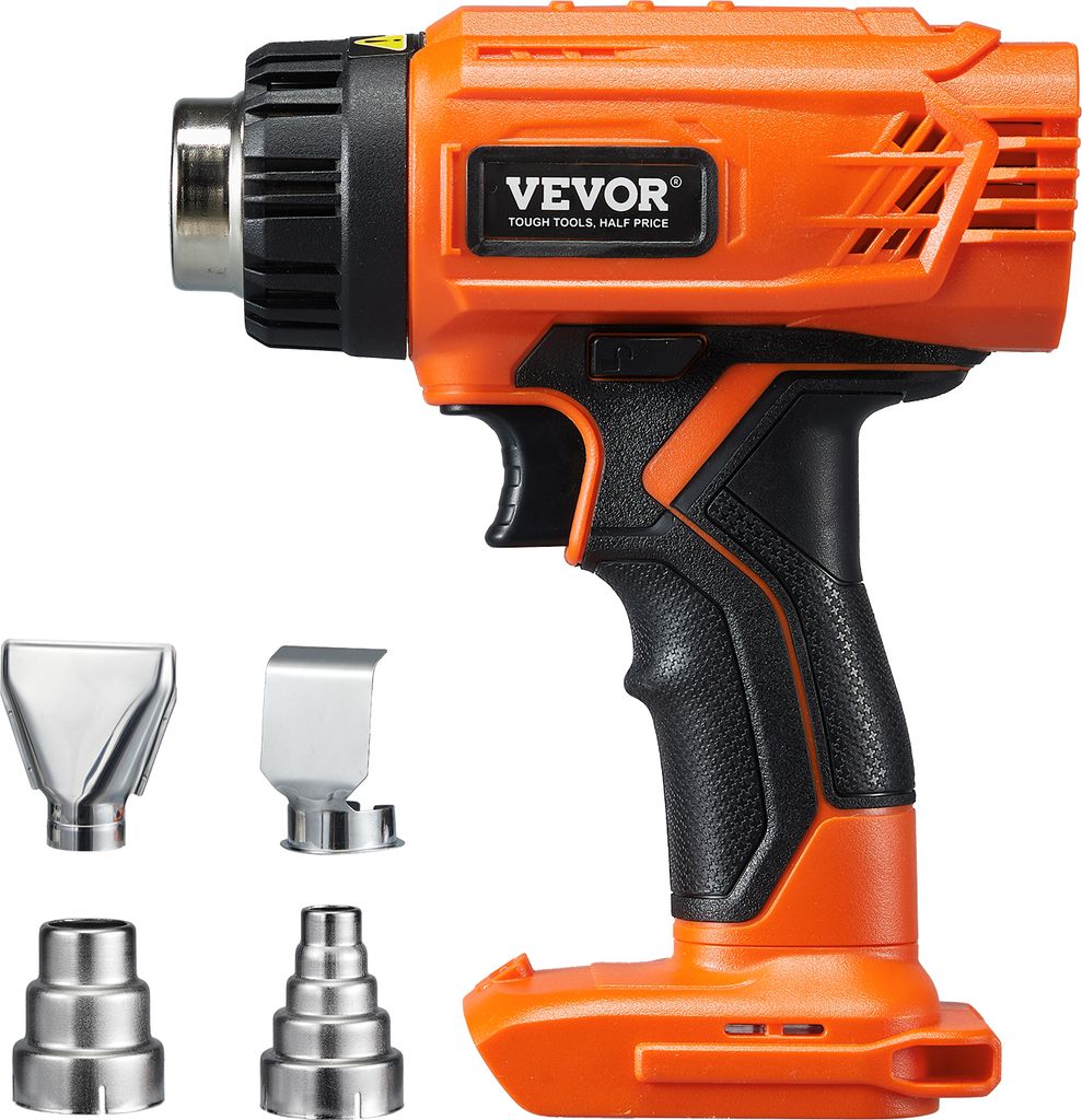 VEVOR Heißluftpistole, 20 V, Li-Ionen-Akku kompatibel, mit LCD-Display, mehrstufiger Temperaturregelung und 4 Düsen, für Schrumpfschläuche