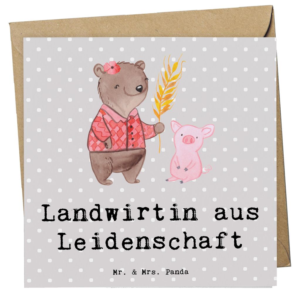 Mr. & Mrs. Panda Grußkarte Landwirtin Leidenschaft - Grau Pastell - Geschenk, doppelkarte, Bauernhof, Klappkarte, anlasskarte, Lustig, faltkarte, ...