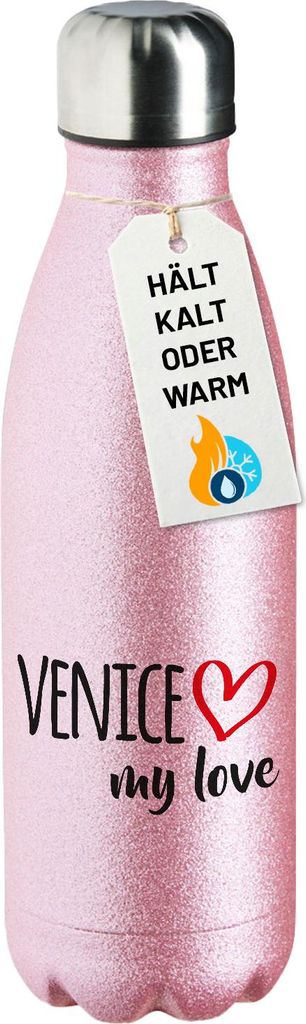 Huuraa Trinkflasche Venice my love 500ml Pink Edelstahl Wasserflasche Trinkflasche Geschenkidee