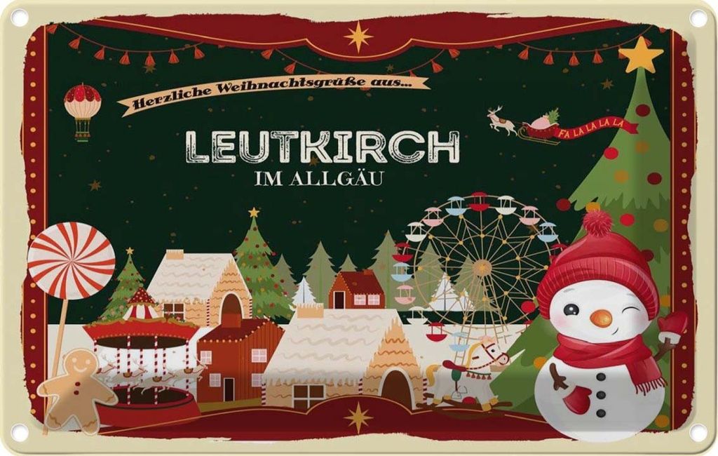vianmo Blechschild 12x18 cm Weihnachten LEUTKIRCH IM ALLGAU