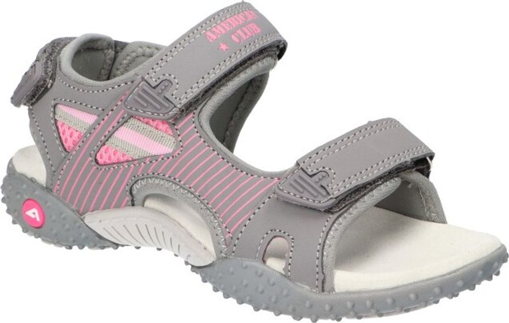 AMERICAN CLUB HL165 Solide KinderSandalen, Naturleder Innensohle, Klett Sandalen, Sportsandalen, Grau 33