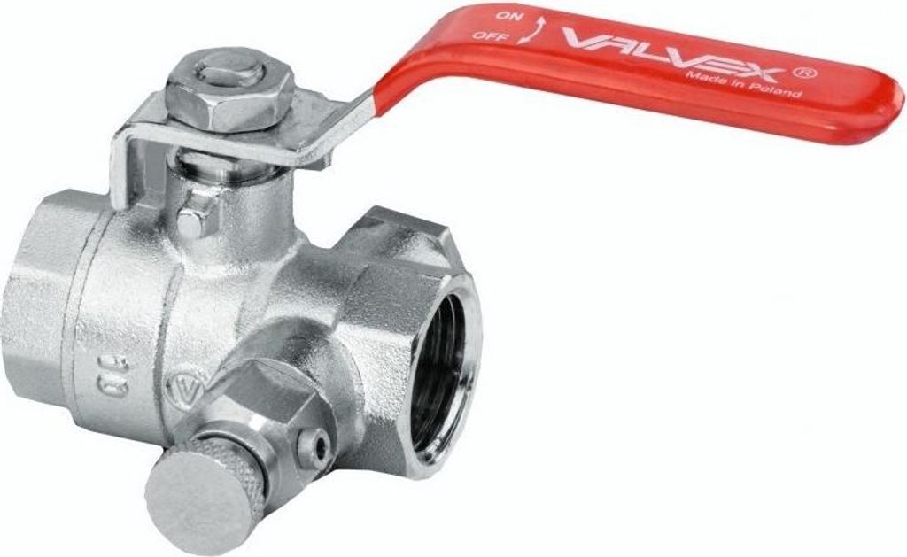 Vernickelter Kugelhahn mit Stopfen, Ablassventil und Drossel mit Stahlhebel ONYX 1 Zoll