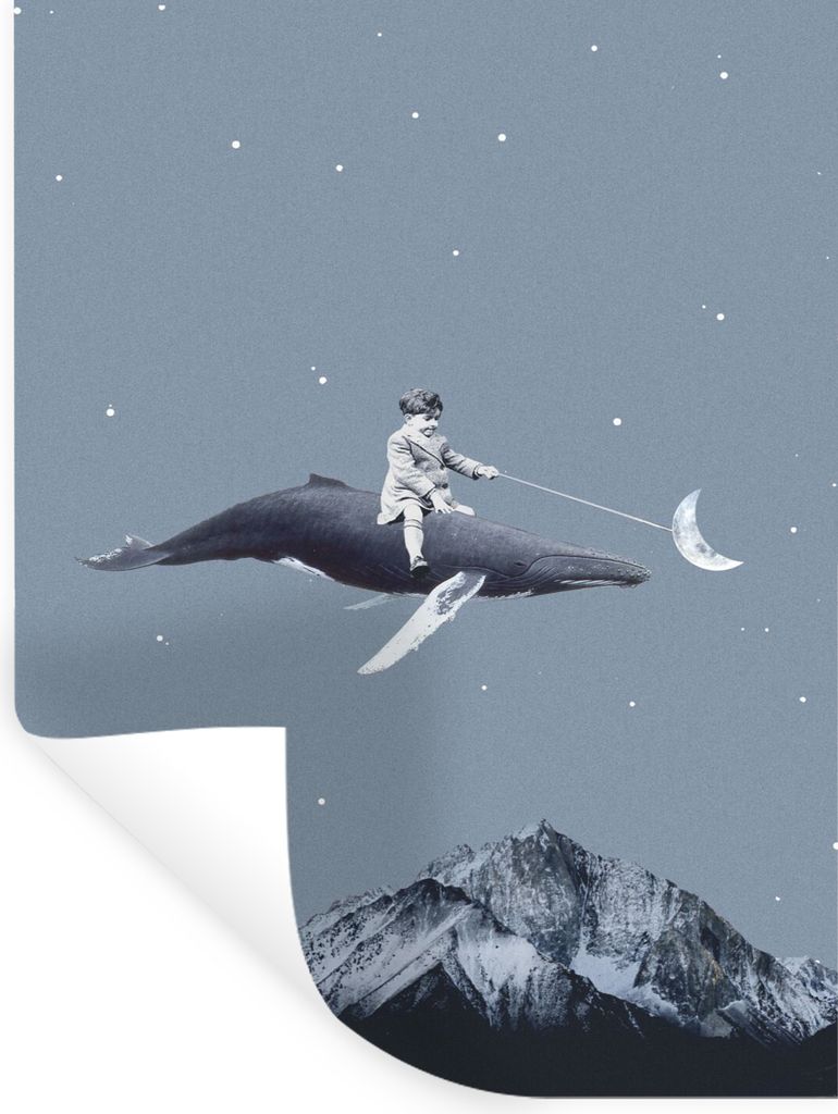 MuchoWow Wandtattoo Wandsticker Wandaufkleber Weltraum - Junge - Mond - Wal 30x40 cm Selbstklebend und Repositionierbar - Sticker - Dekorfolie